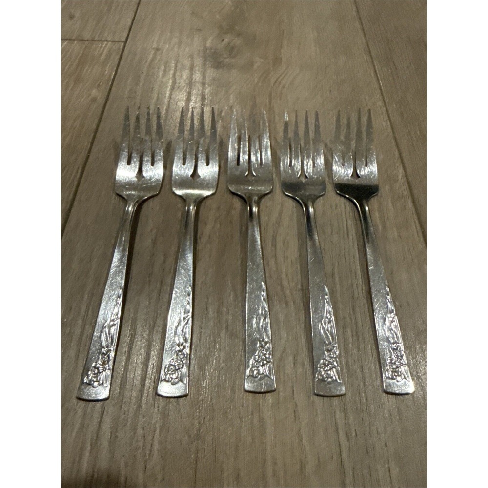 Lot of 5 Vintage Oneida Stanhome COBBLESTONE Stainless Salad Forks